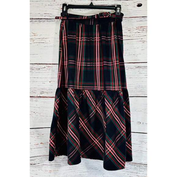 Free Assembly Plaid Skirt Womens Size 2 Side Zip A Line Belted Blue Green Red - Picture 2 of 11